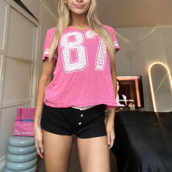 aeropostale tate mcrae inspired y2k hot pink jersey 87 t shirt - Picture 2 of 8